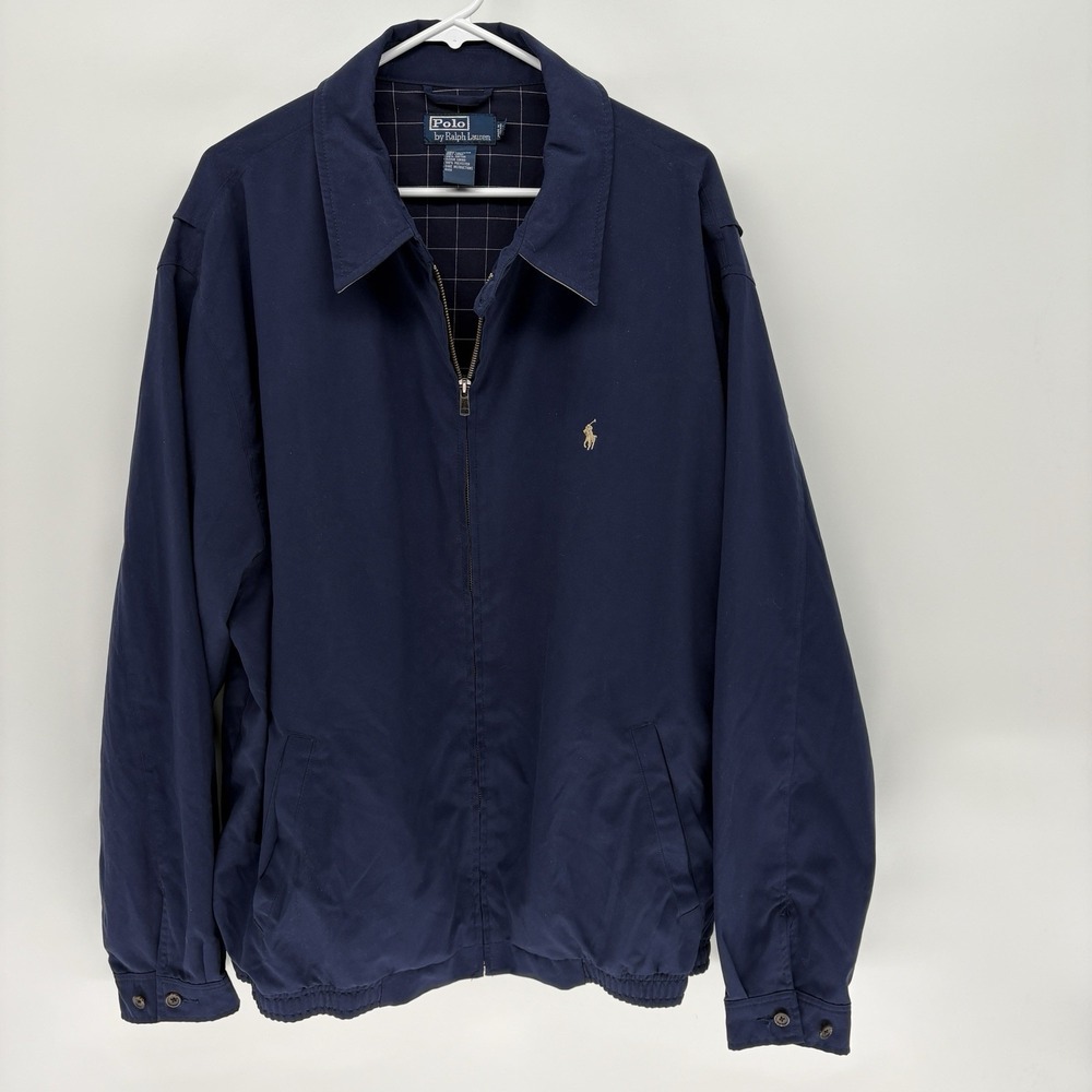 Vintage Polo‎ Ralph Lauren Blue Harrington Jacket Grid Lined Full Zip Men 2LT